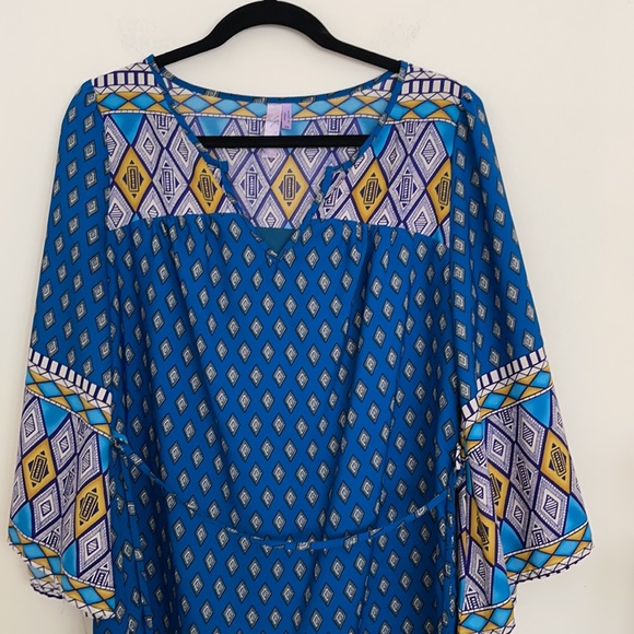 NWOT Alya boho hippie blue yellow tunic sheath dress - Picture 6 of 12